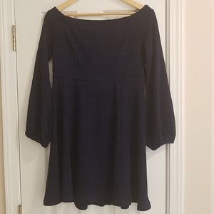 Flare Enough Navy Blue Off-the-Shoulder Dress